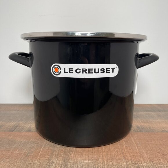 Le Creuset Black Stock Pot Enamel On Steel 8 Quarts No Lid - Picture 1 of 13